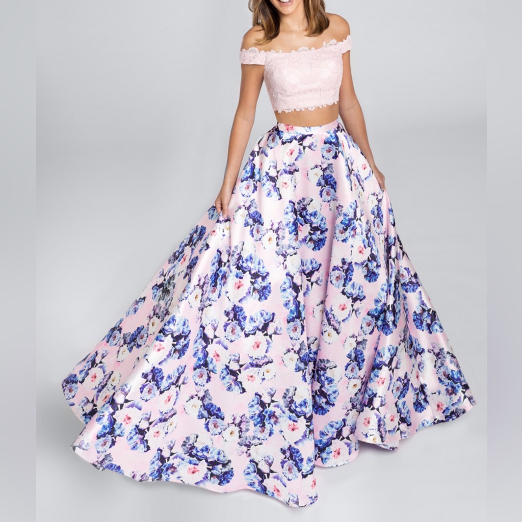 Ellie Wilde Off-Shoulder Two-Piece Prom Dress